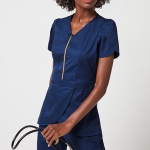Jaanuu Zip Tulip Scrub Set Navy Top and Pants XS